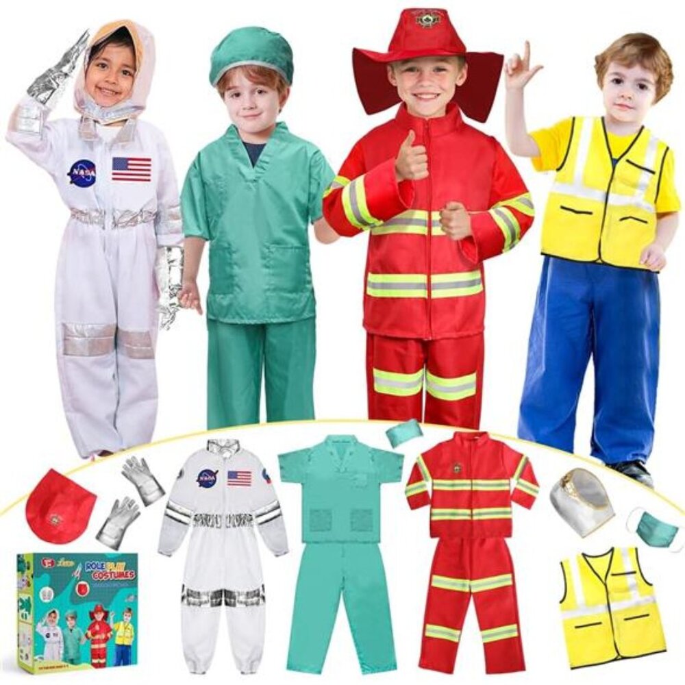 LOYO Kids Role Play Dress Up Clothes for 3-8 Years Old Play, 4 Sets